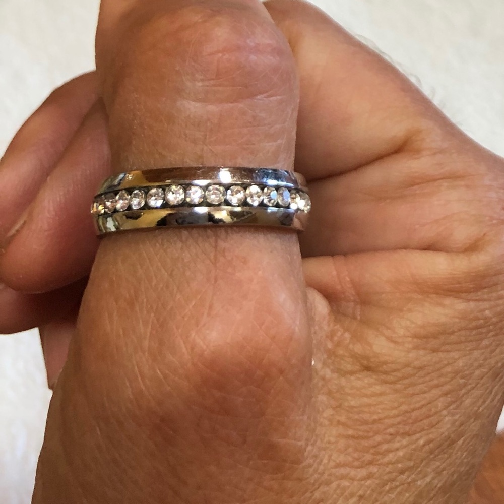 New Unisex Eternity Crystal Steel Ring Size 10.5 - Picture 4 of 7
